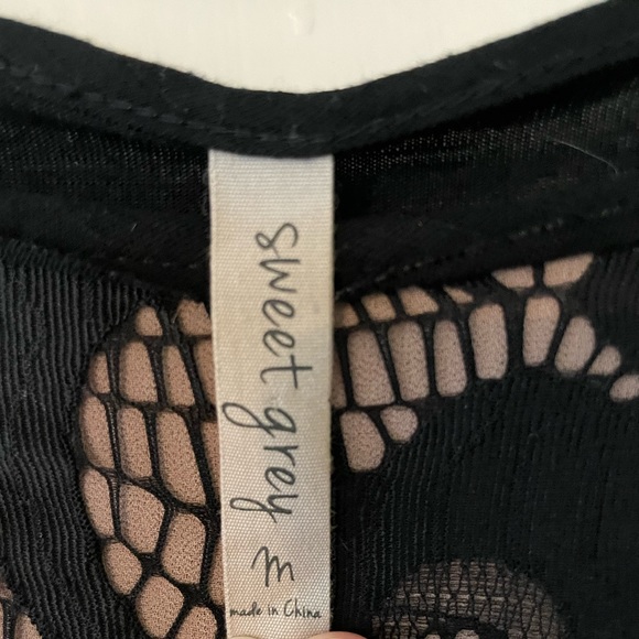 Black Top with Lace Detail, Size M - Picture 3 of 4